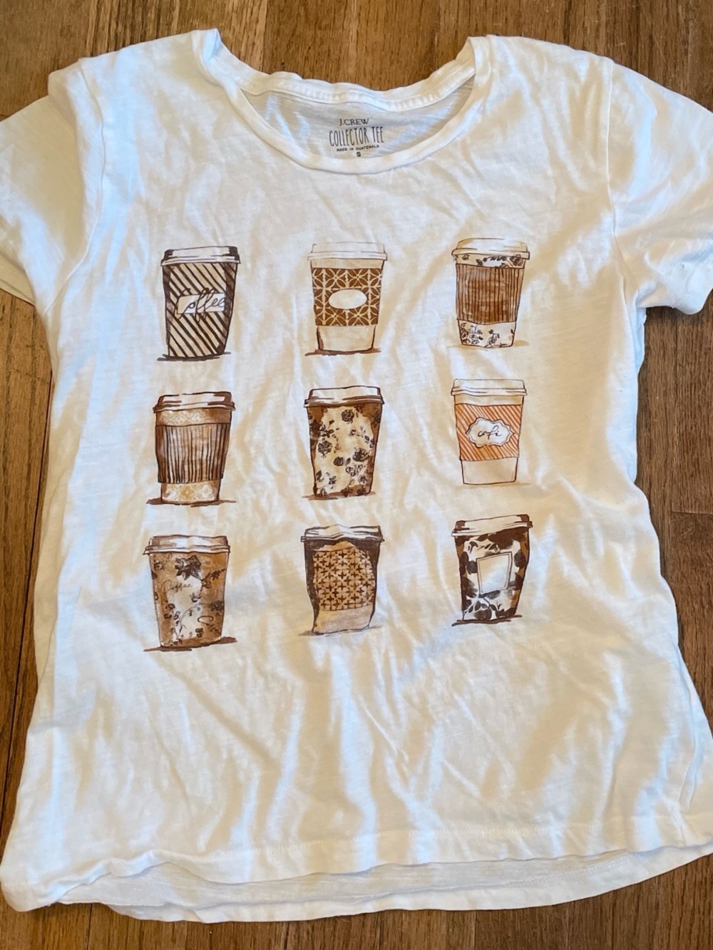 J. Crew White Short Sleeve Tee with Brown Coffee Cup Print